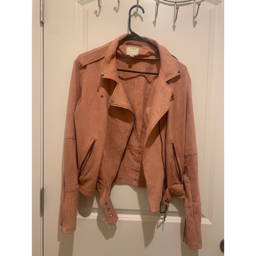 Pink suede-like moto jacket